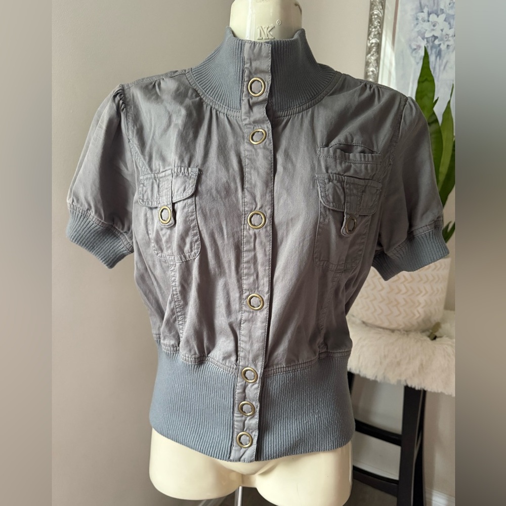 43. Chic Gray Button-Down Women's Top